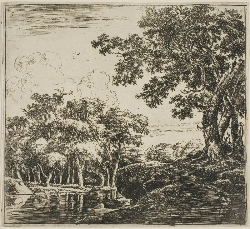Three Large Trees on a Hill, plate five from Set of Landscapes Wall Art by Herman Naijwincx - High-Resolution Digital Print