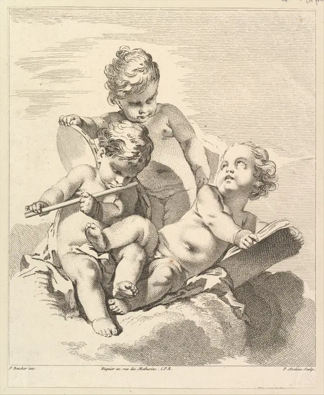 Three Loves with Musical Instruments Wall Art by Pierre Alexandre Aveline - High-Resolution Digital Print