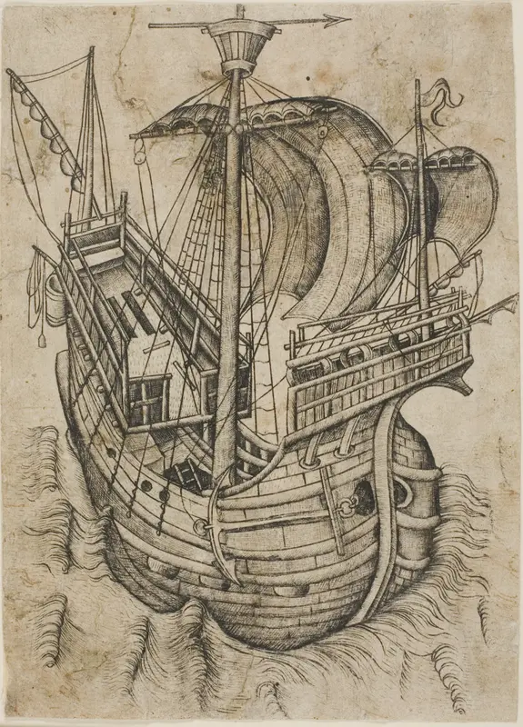 Three-Masted Ship Steering to the Right Wall Art by Master W with the Key - High-Resolution Digital Print