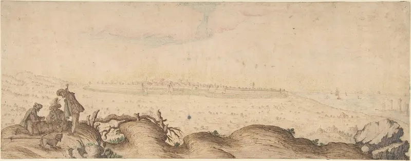 Three Men and a Dog on a Hill Wall Art by Ercole Bazicaluva - High-Resolution Digital Print