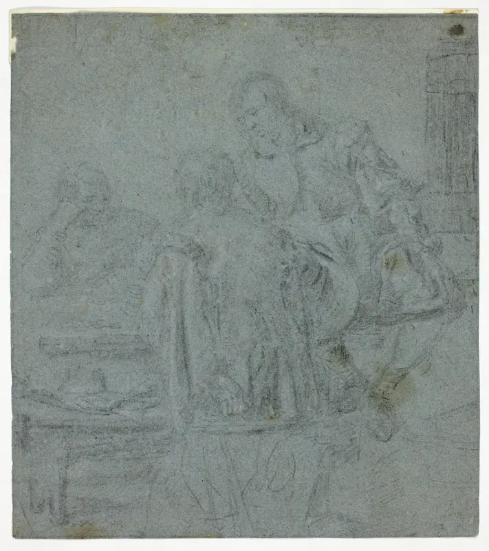 Three Men Seated at Table (recto); Woman Being Crowned by Female Attendant (verso) Wall Art by Style of Bon Boullongne - High-Resolution Digital Print