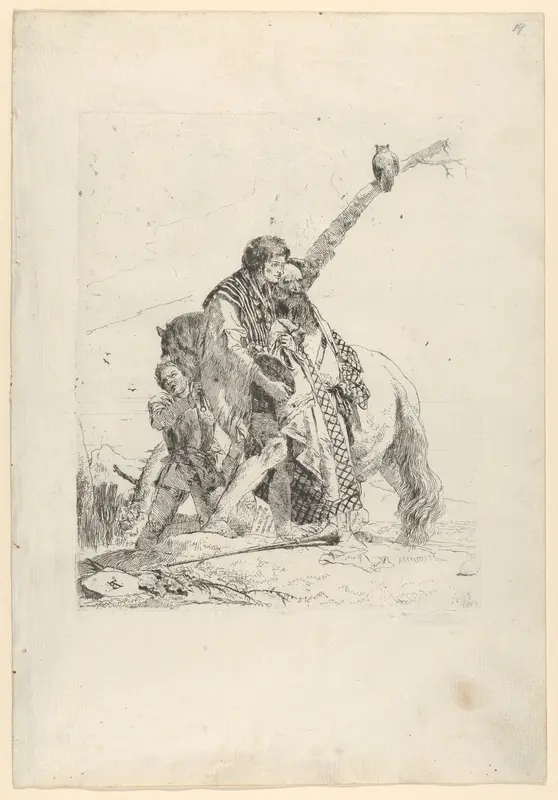 Three Men standing beside a Horse, from the Scherzi Wall Art by Giovanni Battista Tiepolo - High-Resolution Digital Print