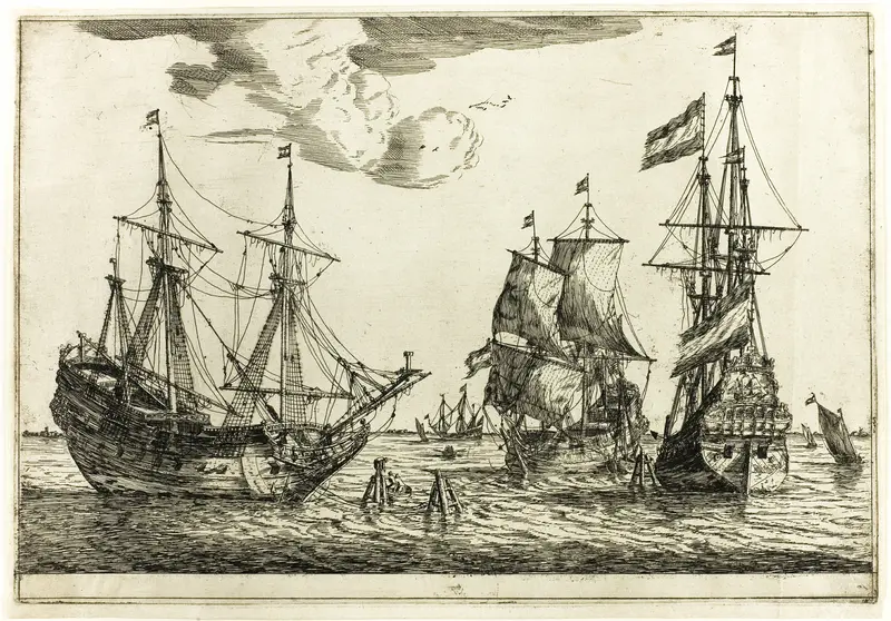 Three Moored Sailing Vessels, from Thirteen Naval Scenes Wall Art by Reinier Nooms, called Zeeman - High-Resolution Digital Print