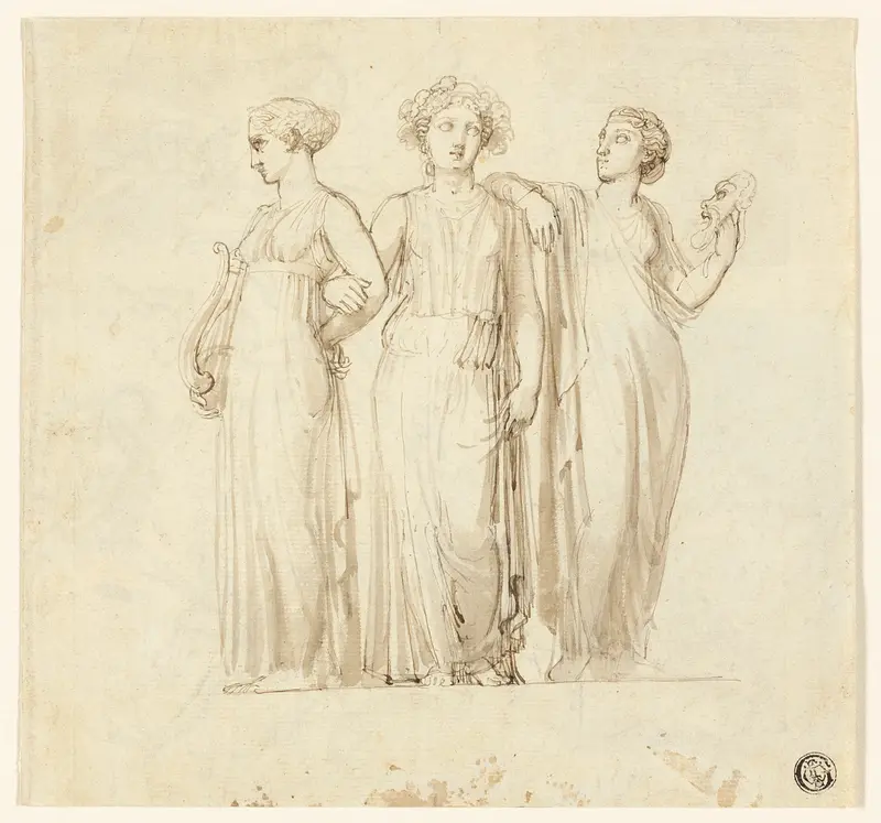 Three Muses (recto); Study of Knight and Monk for an Illustration in a Gothic Novel (verso) Wall Art by Thomas Stothard - High-Resolution Digital Print