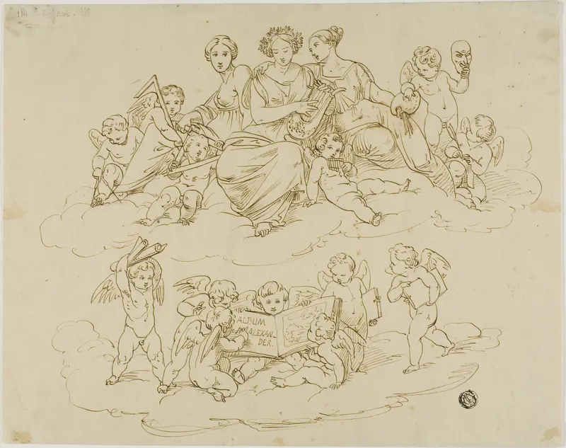 Three Muses (Urania, Terpsichare and Thalia) with Putti Wall Art by Unknown - High-Resolution Digital Print