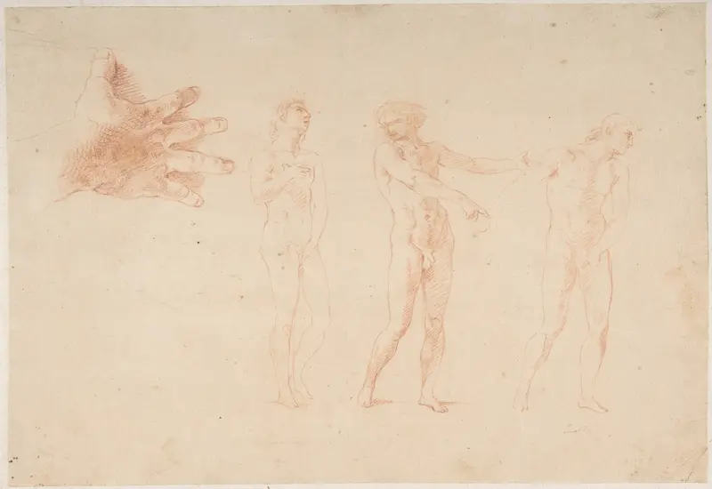 Three Nude Male Figures; Study of the Right Hand of the Figure on the Left Wall Art by Pompeo Batoni - High-Resolution Digital Print