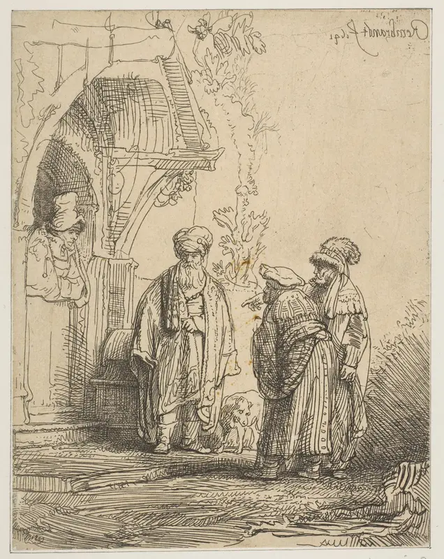 Three Oriental Figures (Jacob and Laban?) Wall Art by Rembrandt (Rembrandt van Rijn) - High-Resolution Digital Print