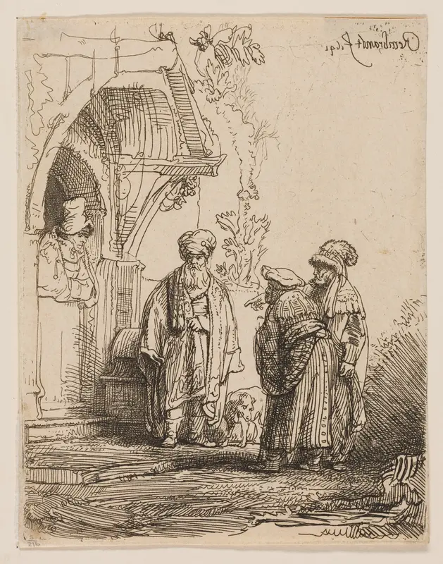 Three Oriental Figures (Jacob and Laban?) Wall Art by Rembrandt van Rijn - High-Resolution Digital Print