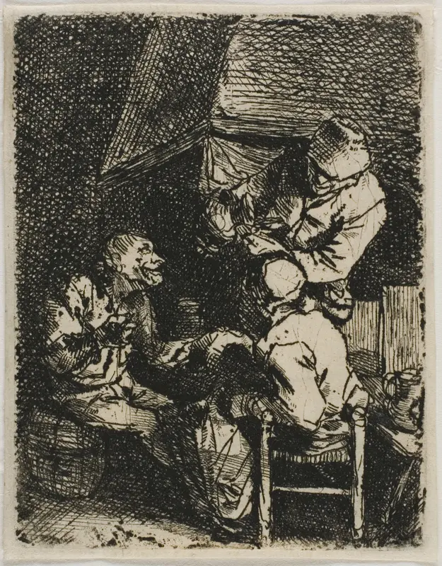 Three Peasants by a Fireplace Wall Art by Cornelis Pietersz. Bega - High-Resolution Digital Print