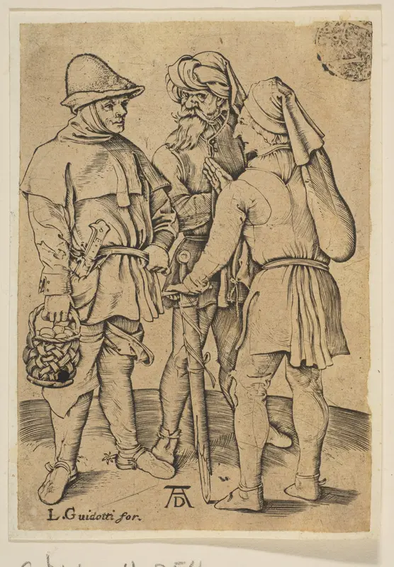 Three Peasants in Conversation (reverse copy) Wall Art by Albrecht Dürer - High-Resolution Digital Print
