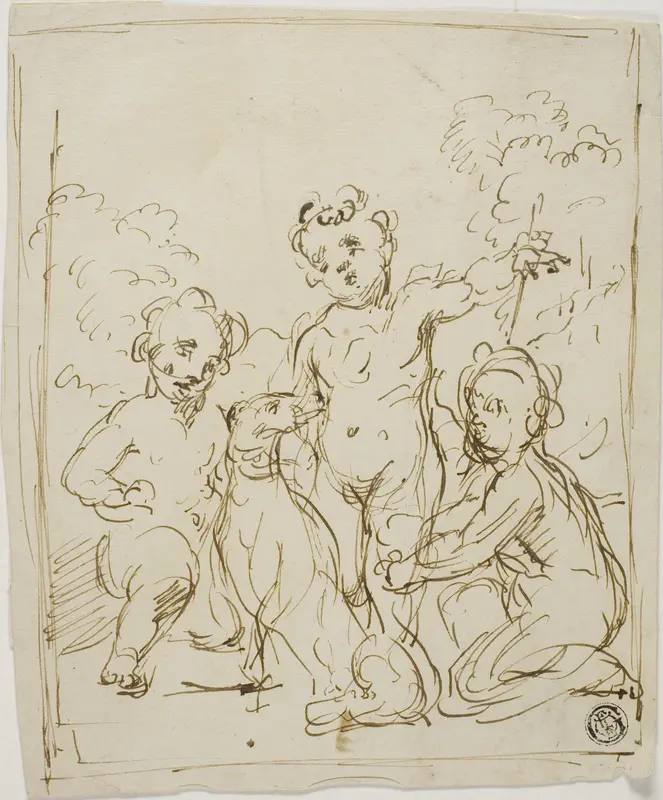 Three Putti and Dog in a Landscape Wall Art by Giuseppe Diamantini - High-Resolution Digital Print
