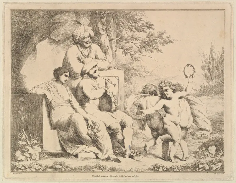 Three Putti Dancing to a Piper Wall Art by Charles Reuben Ryley - High-Resolution Digital Print