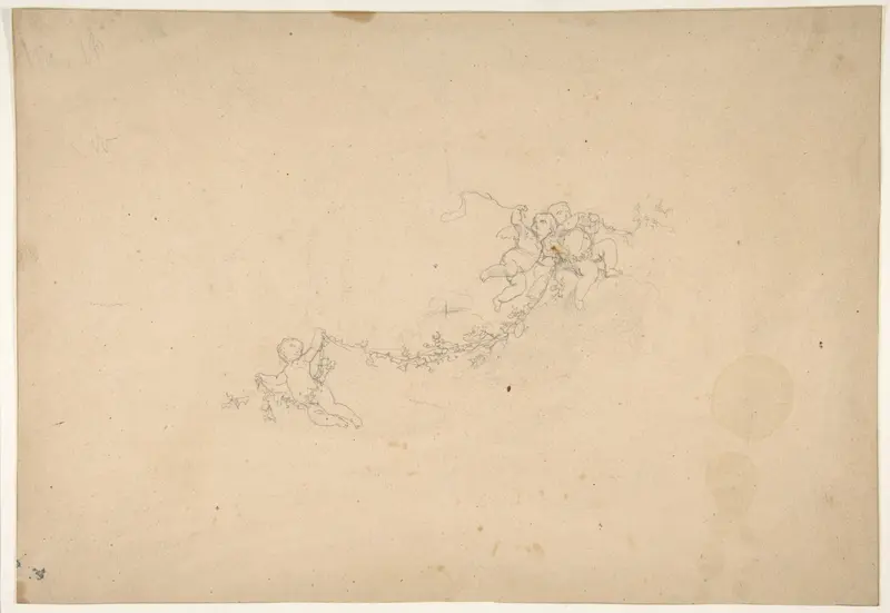 Three putti holding aloft a garland Wall Art by Jules-Edmond-Charles Lachaise - High-Resolution Digital Print