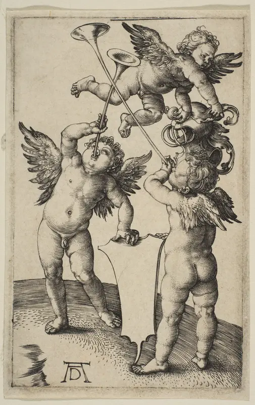 Three Putti with Trumpets Wall Art by Albrecht Dürer - High-Resolution Digital Print