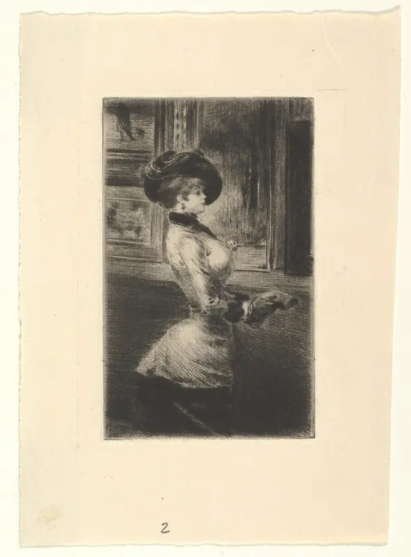 Three-quarter Length Woman in Profile at a Picture Gallery Wall Art by Henri Somm - High-Resolution Digital Print