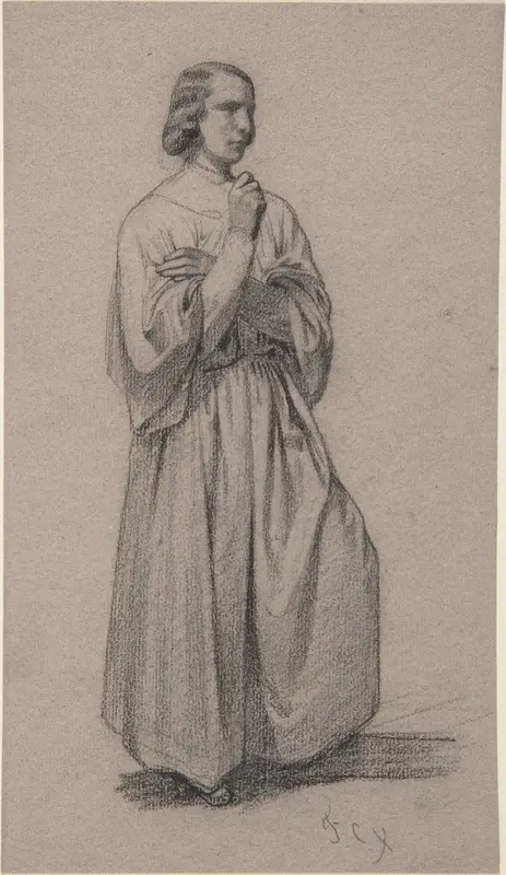 Three-Quarter View of a Standing Male Robed Figure Wall Art by François-Claudius Compte-Calix - High-Resolution Digital Print