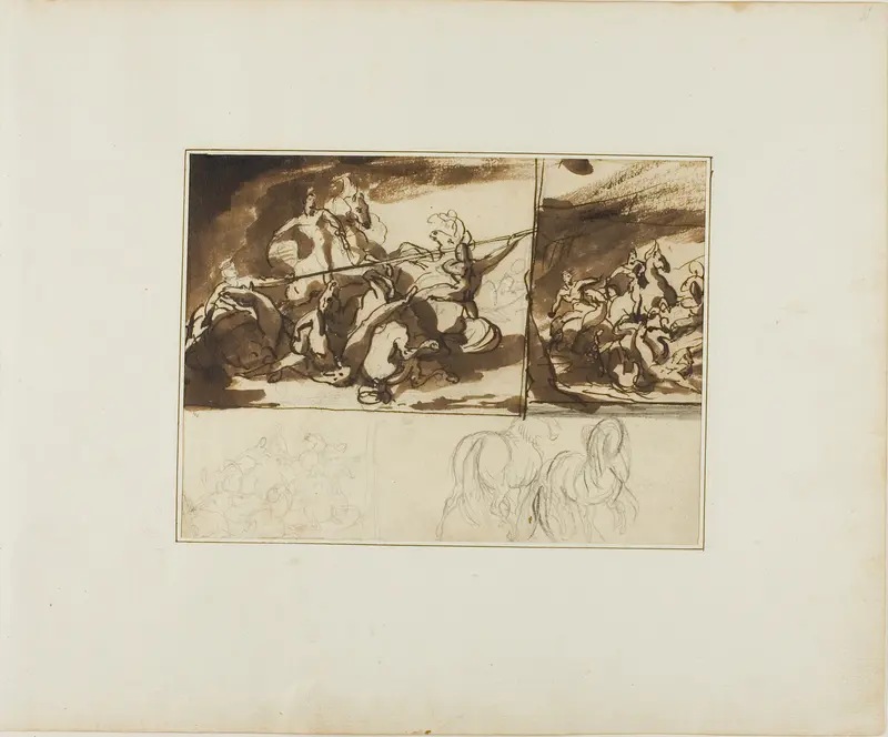 Three Sketches of an Equestrian Battle and a Sketch of Two