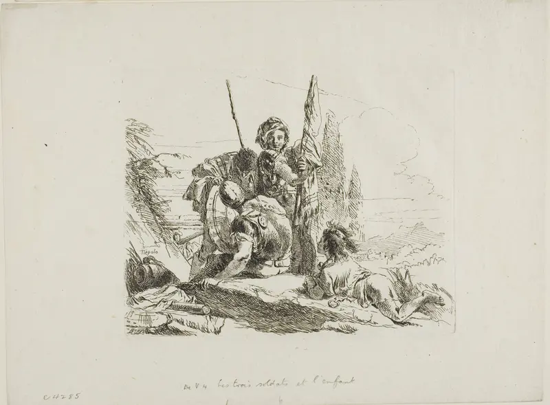 Three Soldiers and a Boy, from Capricci Wall Art by Giovanni Battista Tiepolo - High-Resolution Digital Print