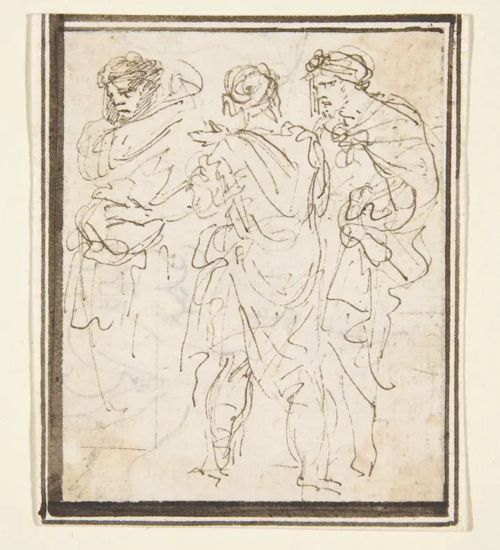Three Standing Figures in Antique Costume Wall Art by Stefano della Bella - High-Resolution Digital Print
