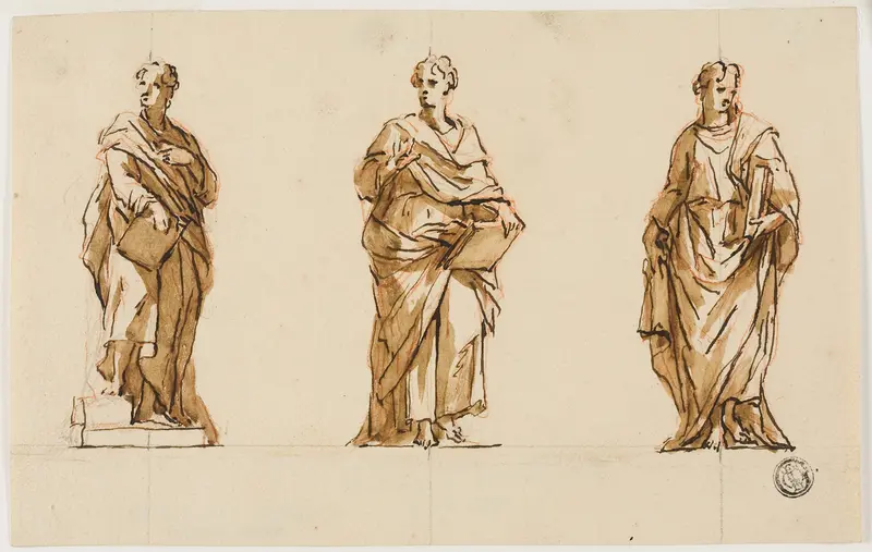 Three Studies for Statue of John Locke Wall Art by John Michael Rysbrack - High-Resolution Digital Print