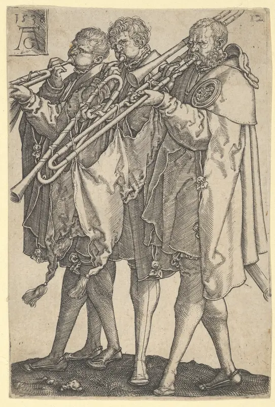 Three Trombonists, from "The Large Wedding Dancers" Wall Art by Heinrich Aldegrever - High-Resolution Digital Print