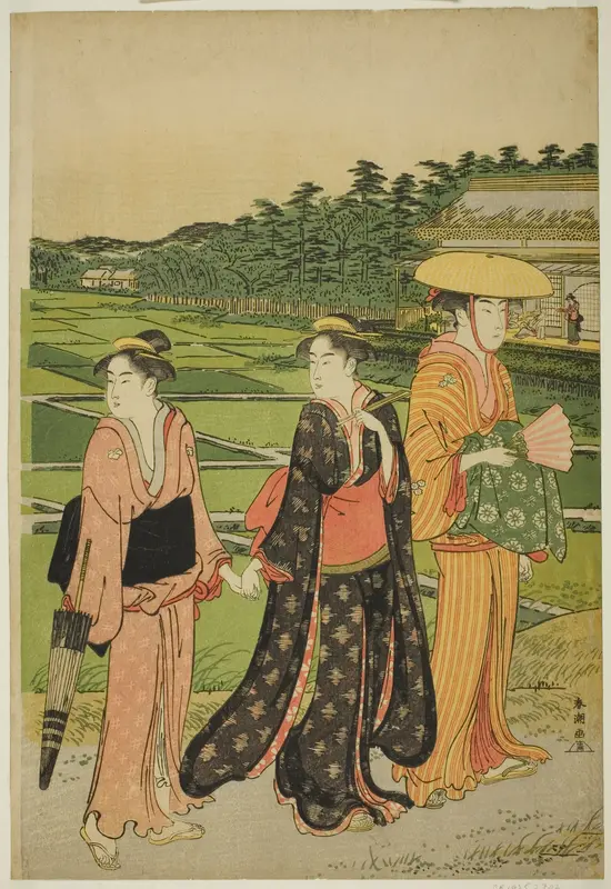 Three Women near Rice Paddies Wall Art by Katsukawa Shunchô - High-Resolution Digital Print
