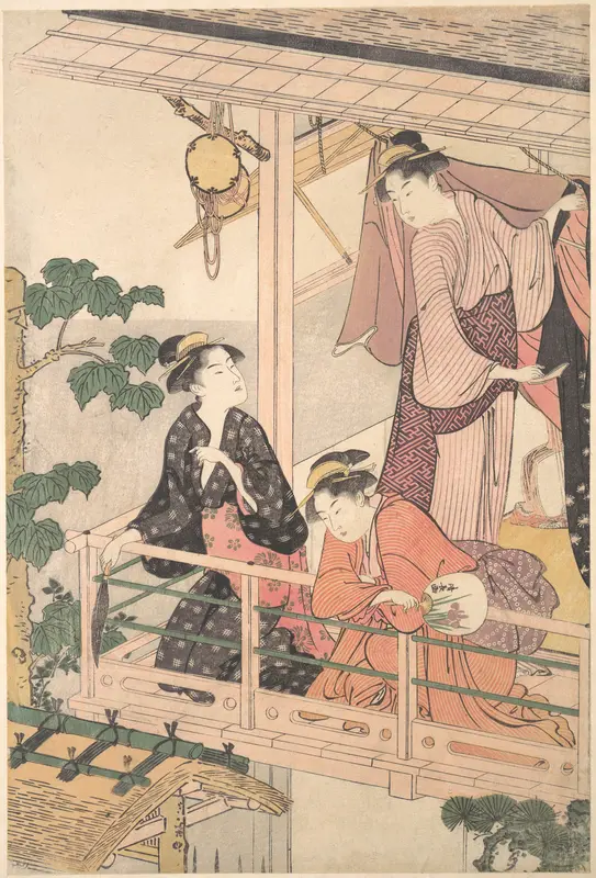 Three Women on a Balcony Wall Art by Torii Kiyonaga - High-Resolution Digital Print