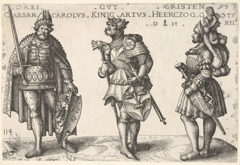 Three Worthy Christians: Charlemagne, King Arthur, and Geoffrey of Bouillon Wall Art by Daniel Hopfer - High-Resolution Digital Print