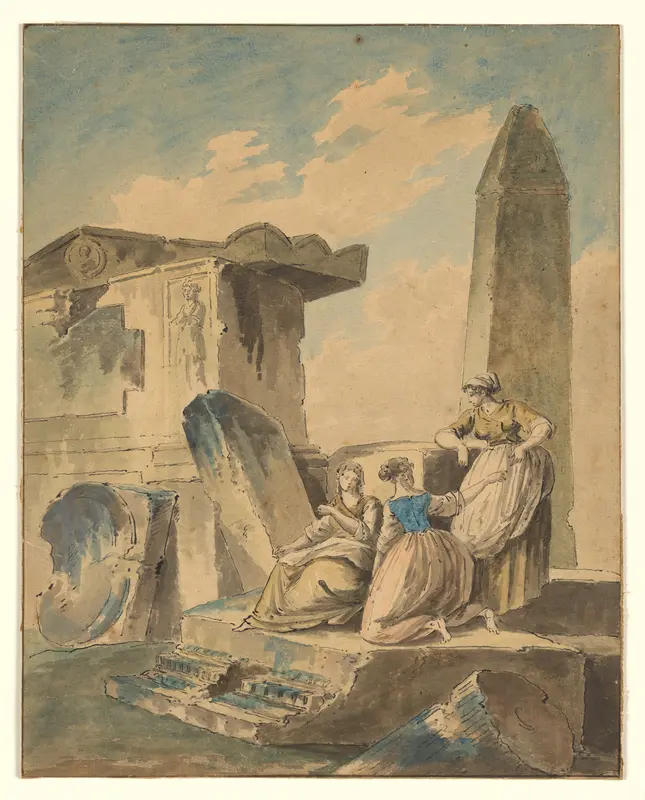 Three Young Girls by Ruins Wall Art by Hubert Robert - High-Resolution Digital Print