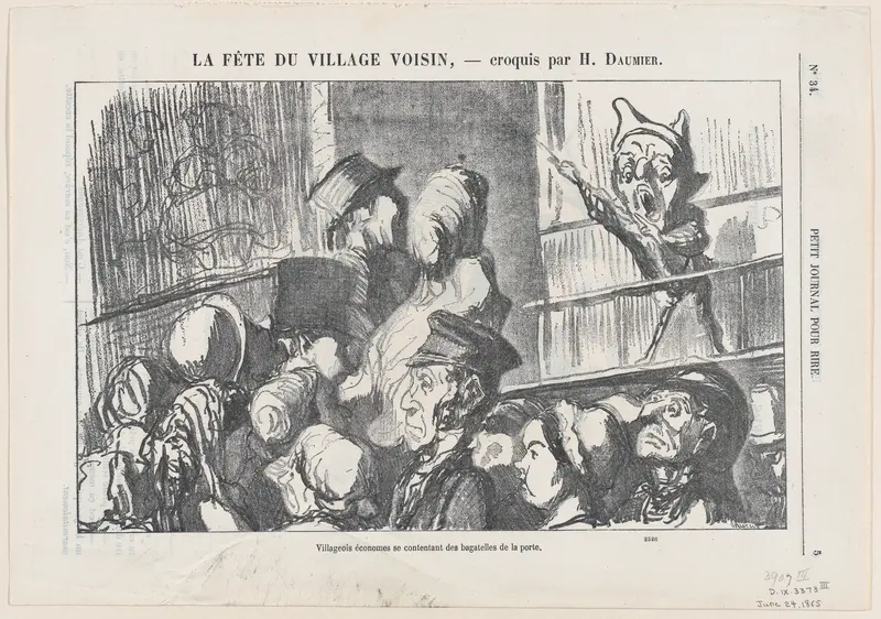 Thrifty villagers, satisfied watching the presentation from the outside, from "A celebration in the neighboring village" Wall Art by Honoré Daumier - High-Resolution Digital Print