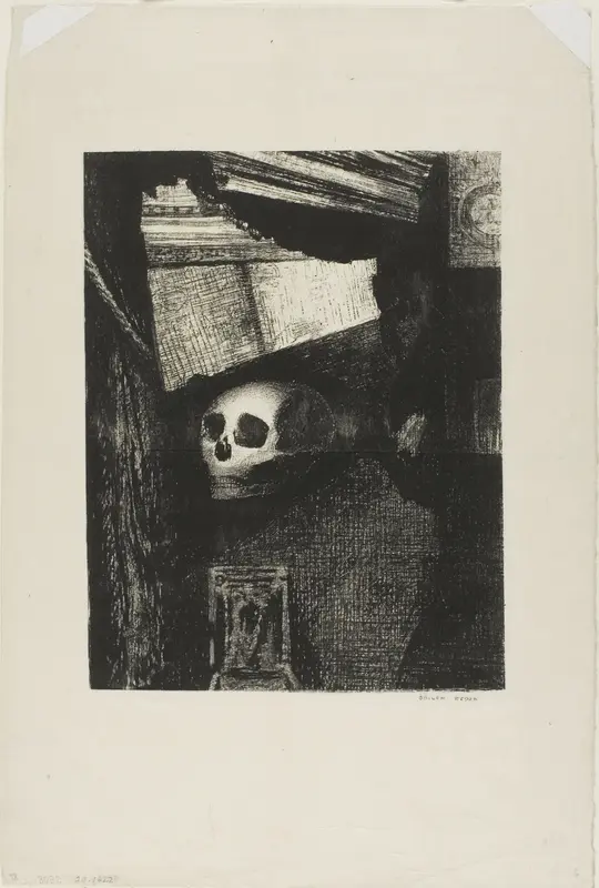 Through an Opening in the Wall, a Skull Appeared, plate 1 from Edmond Picard's Le Jure Wall Art by Odilon Redon - High-Resolution Digital Print
