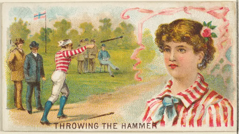Throwing the Hammer, from the Games and Sports series (N165) for Old Judge Cigarettes Wall Art by Goodwin & Company - High-Resolution Digital Print