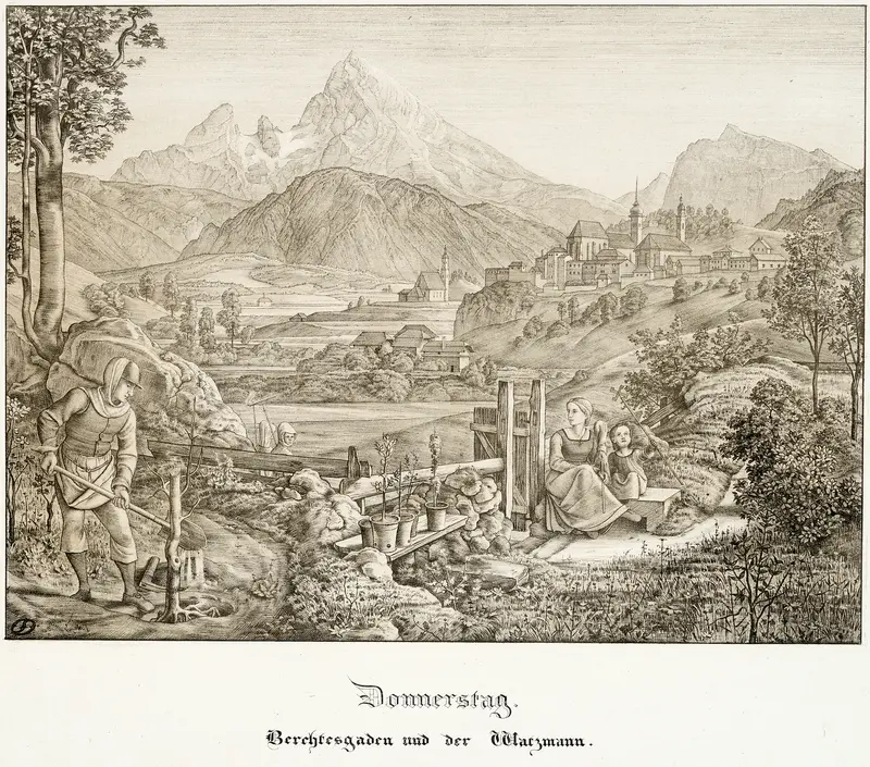 Thursday: Berchtesgaden and the Watzmann Wall Art by Ferdinand Olivier - High-Resolution Digital Print