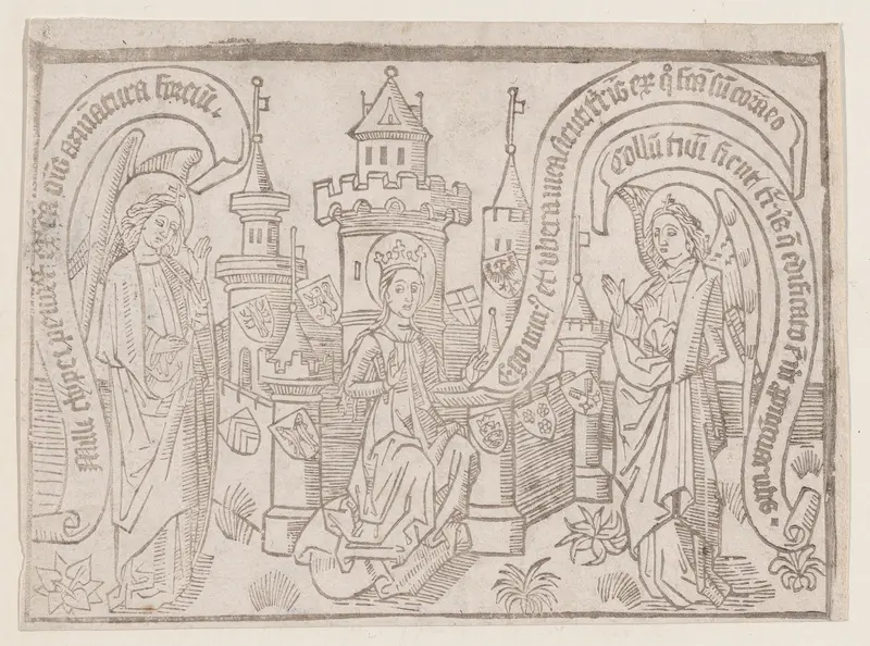 Thy Neck Is Like the Tower of David, illustration from a Canticum Canticorum blockbook, 2nd Wall Art by Anonymous, Netherlandish, 15th century - High-Resolution Digital Print