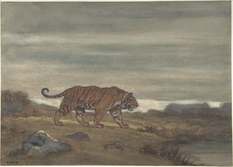 Tiger Approaching Pool Wall Art by Antoine-Louis Barye - High-Resolution Digital Print