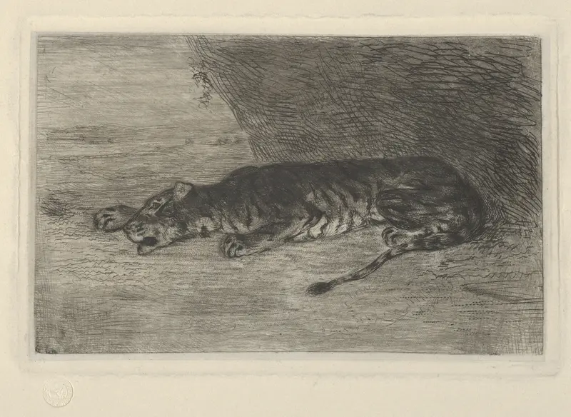 Tiger Lying at the Entrance of its Lair Wall Art by Eugène Delacroix - High-Resolution Digital Print
