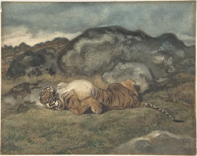 Tiger Rolling on Its Back Wall Art by Antoine-Louis Barye - High-Resolution Digital Print