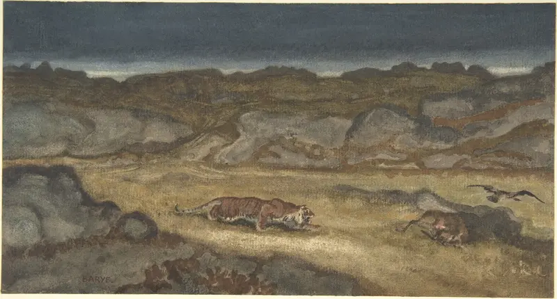 Tiger Stalking Prey Wall Art by Antoine-Louis Barye - High-Resolution Digital Print