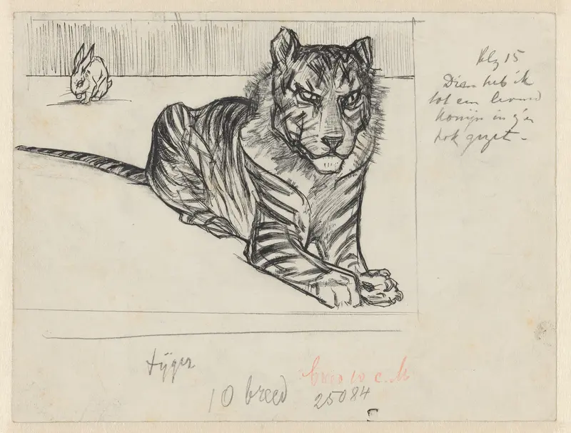 Tijger en konijn in een hok Wall Art by Willem Vaarzon Morel - High-Resolution Digital Print