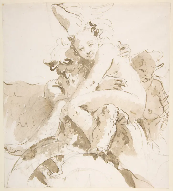 Time Holding a Nude Woman, a Putto at Right Wall Art by Giovanni Battista Tiepolo - High-Resolution Digital Print