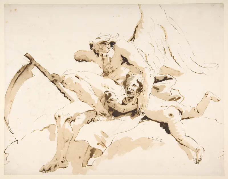 Time Seated, Clutching a Putto Wall Art by Giovanni Battista Tiepolo - High-Resolution Digital Print