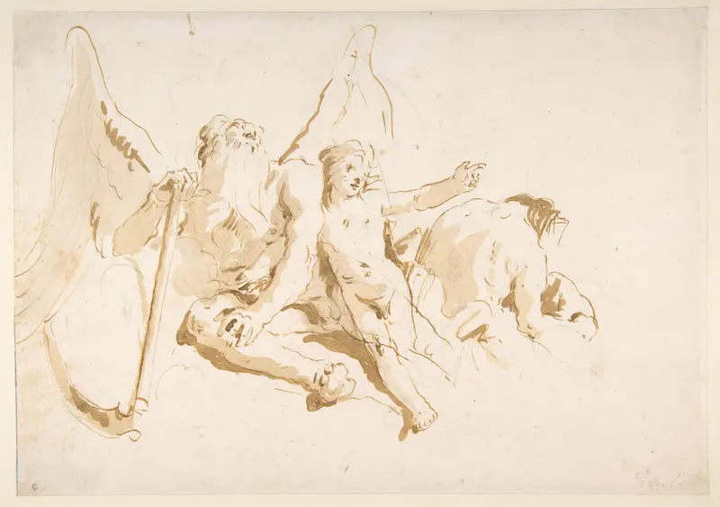 Time Seated, with Two Attendant Figures Wall Art by Giovanni Battista Tiepolo - High-Resolution Digital Print