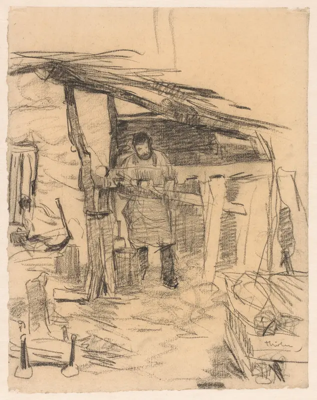 Timmerman bezig met het maken van een geraamte voor een schuur Wall Art by Willem Bastiaan Tholen - High-Resolution Digital Print
