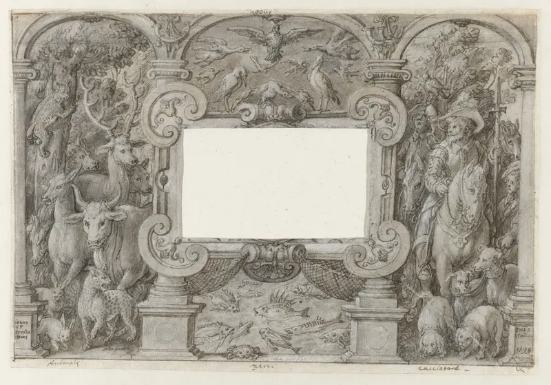 Titelblad met dieren en ruiters te paard Wall Art by Jan van der Straet - High-Resolution Digital Print
