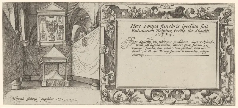 Titelprent voor de serie van de begrafenisstoet van Willem van Oranje, blad 1 Wall Art by Hendrick Goltzius - High-Resolution Digital Print