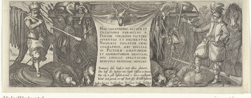 Titelprent voor een serie met Jachten op vogels, vissen en zoogdieren Wall Art by Unknown artist - High-Resolution Digital Print