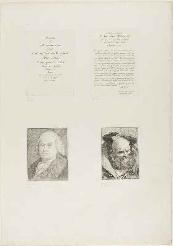 Title Page, Dedication, Portrait of Giambattista Tiepolo, Bearded Old Man Wall Art by Giovanni Domenico Tiepolo - High-Resolution Digital Print