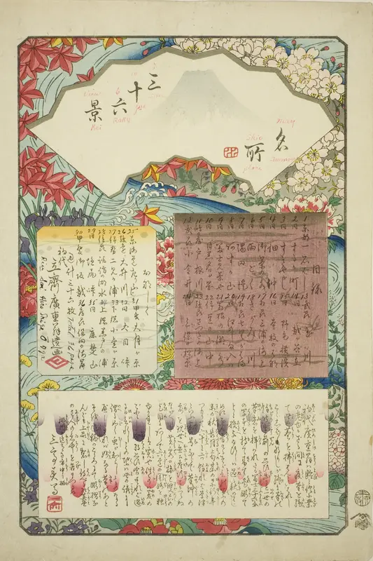 Title page for the series "Thirty-six Views of Mount Fuji (Meisho sanjurokkei)" Wall Art by Utagawa Hiroshige - High-Resolution Digital Print