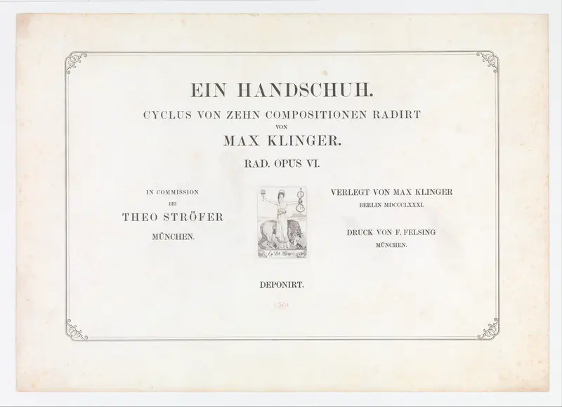 Title Page from Ein Handschuh (A Glove). Cyclus von zehn Compositionen radirt. Rad. Opus VI. First edition Wall Art by Max Klinger - High-Resolution Digital Print