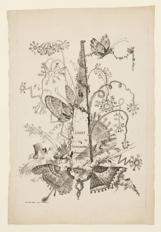 Title page from Essay on Butterflies Masquerading as Humans (Essai de Papilloneries Humaines) Wall Art by Charles Germain de Saint-Aubin - High-Resolution Digital Print